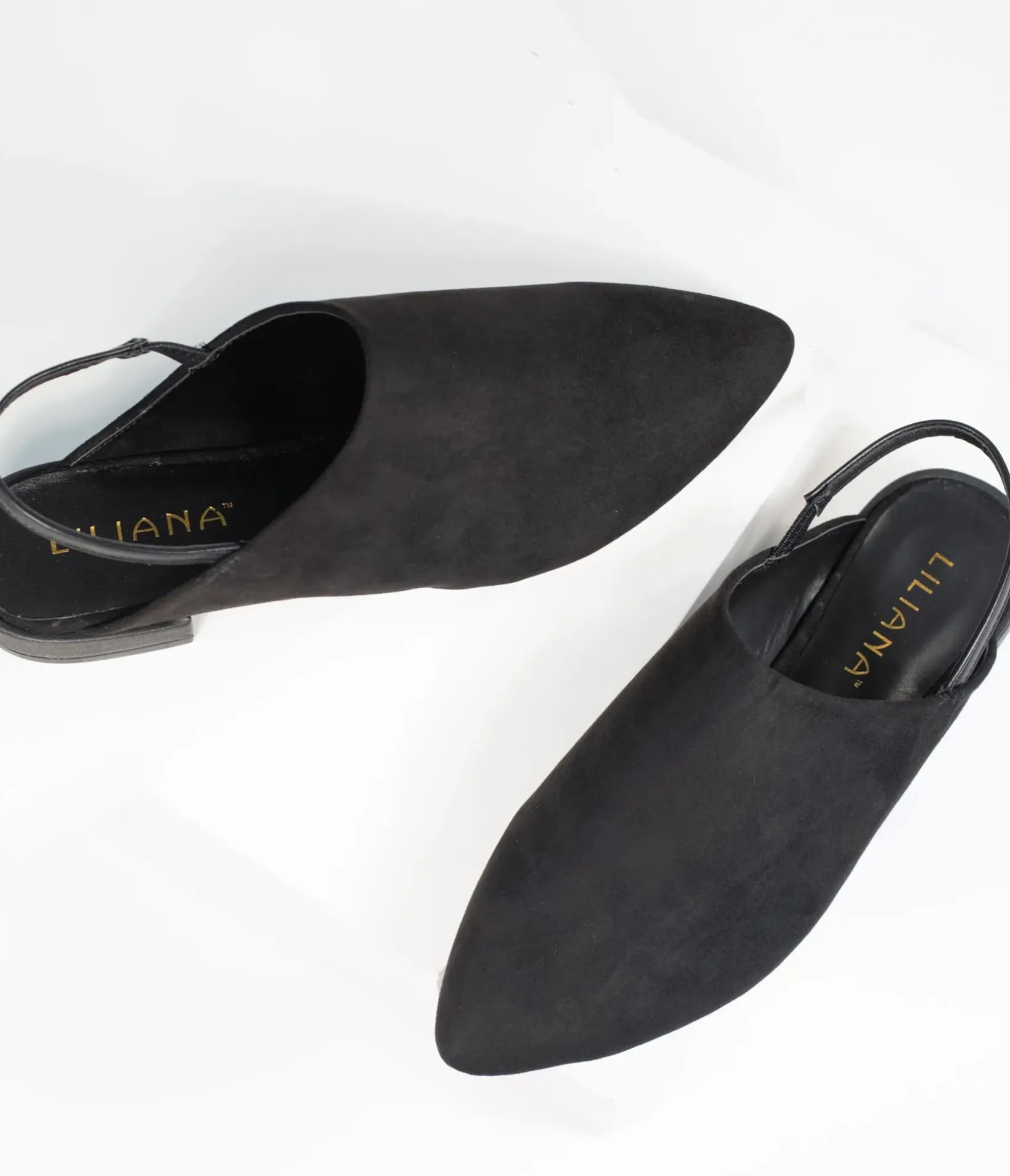 Unique Vintage Flats>Black Suede Pointed Toe Slingback Flats