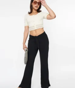 Unique Vintage Pants|Pants>Black Tie Front Flare Leg Pants