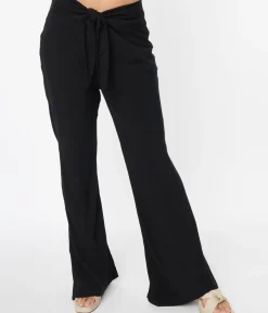 Unique Vintage Pants|Pants>Black Tie Front Flare Leg Pants
