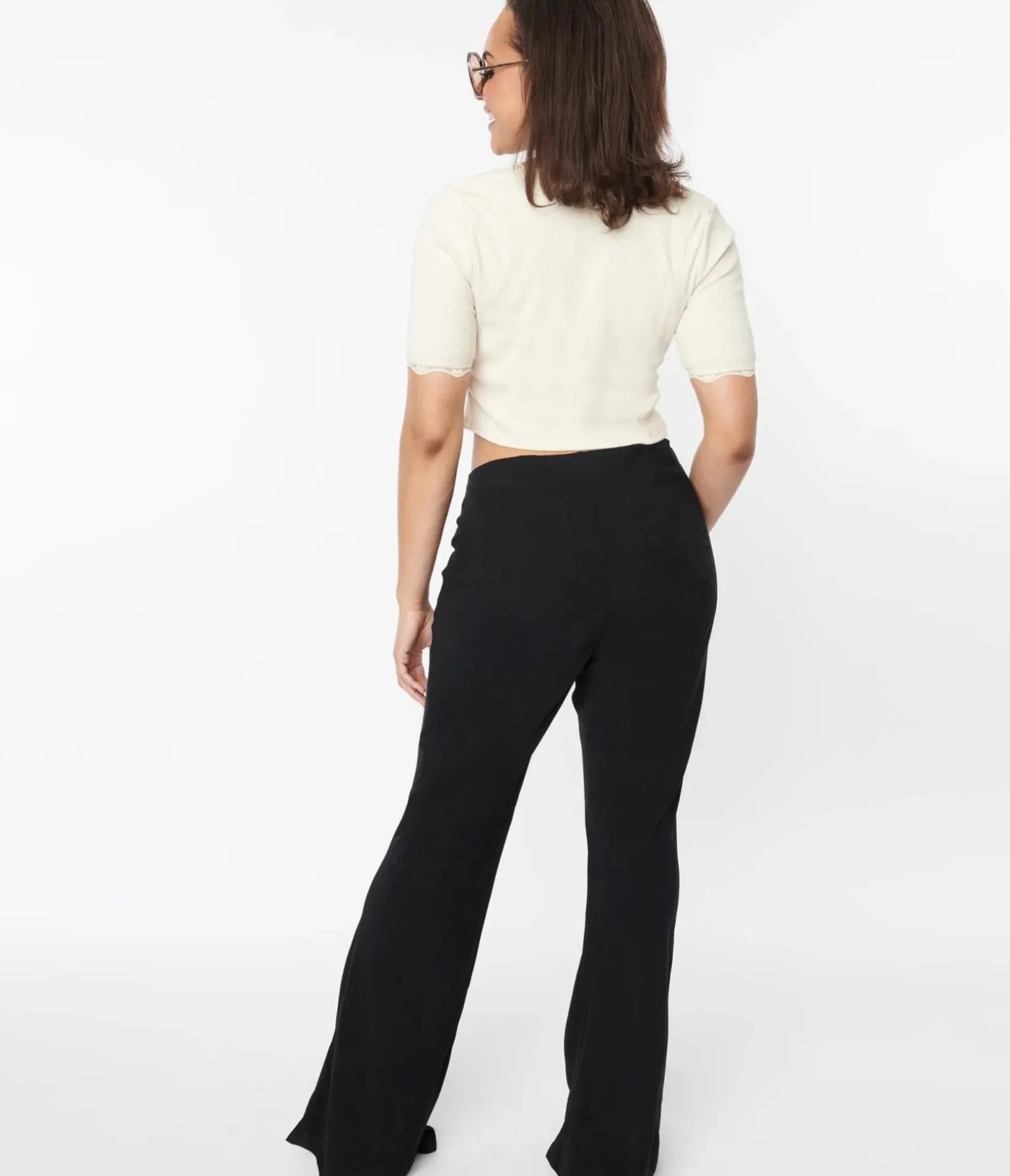 Unique Vintage Pants|Pants>Black Tie Front Flare Leg Pants