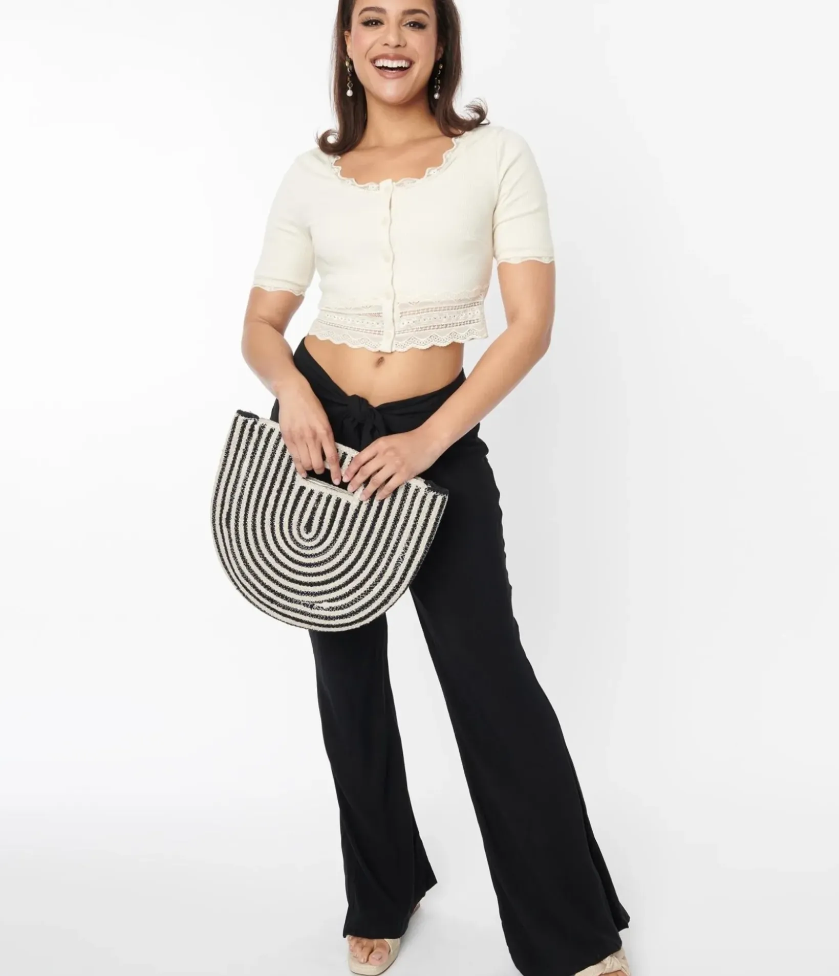 Unique Vintage Pants|Pants>Black Tie Front Flare Leg Pants