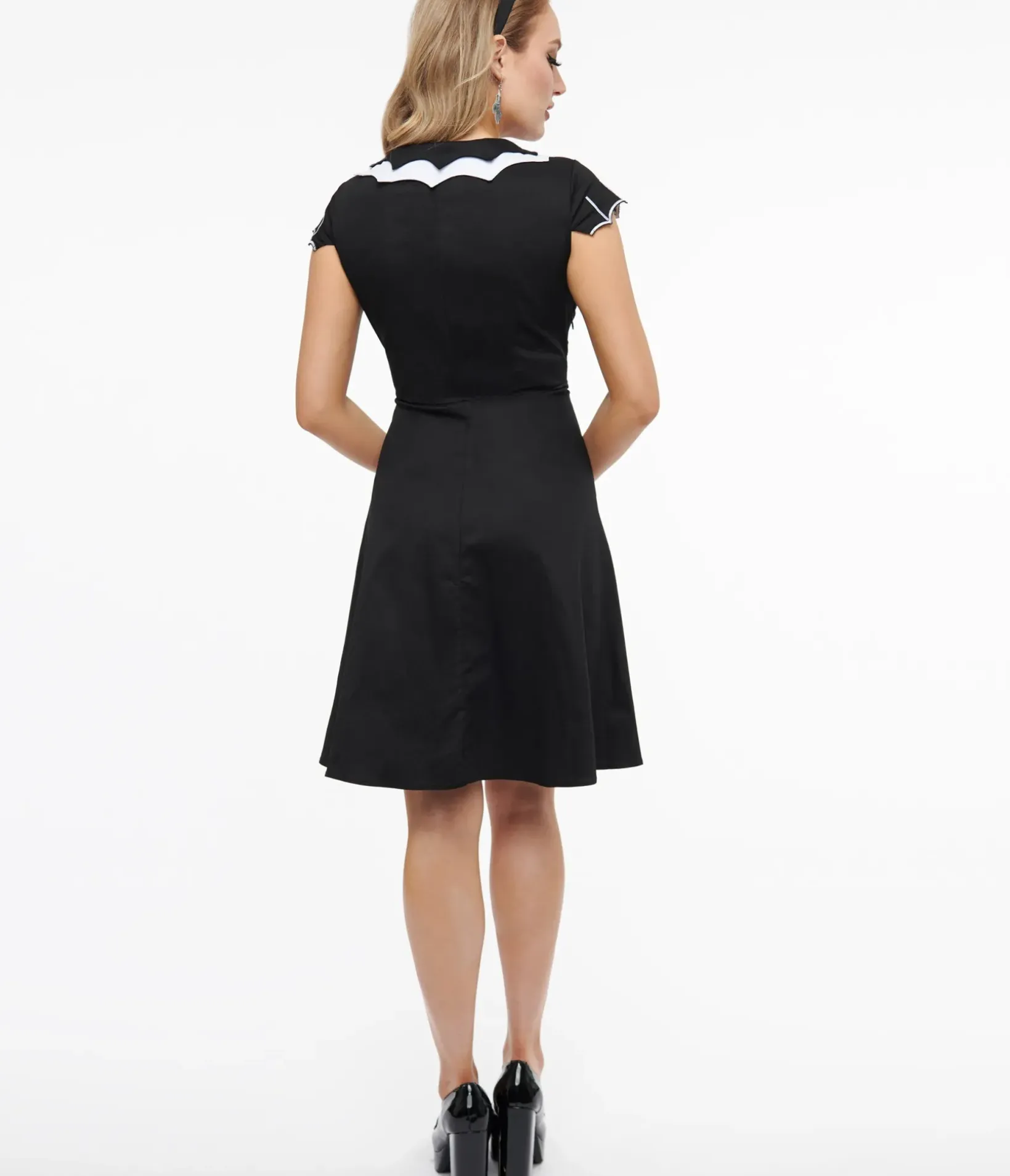 Unique Vintage Fit & Flare|Everyday Dresses>Black & White Bat Babe Fit & Flare Dress