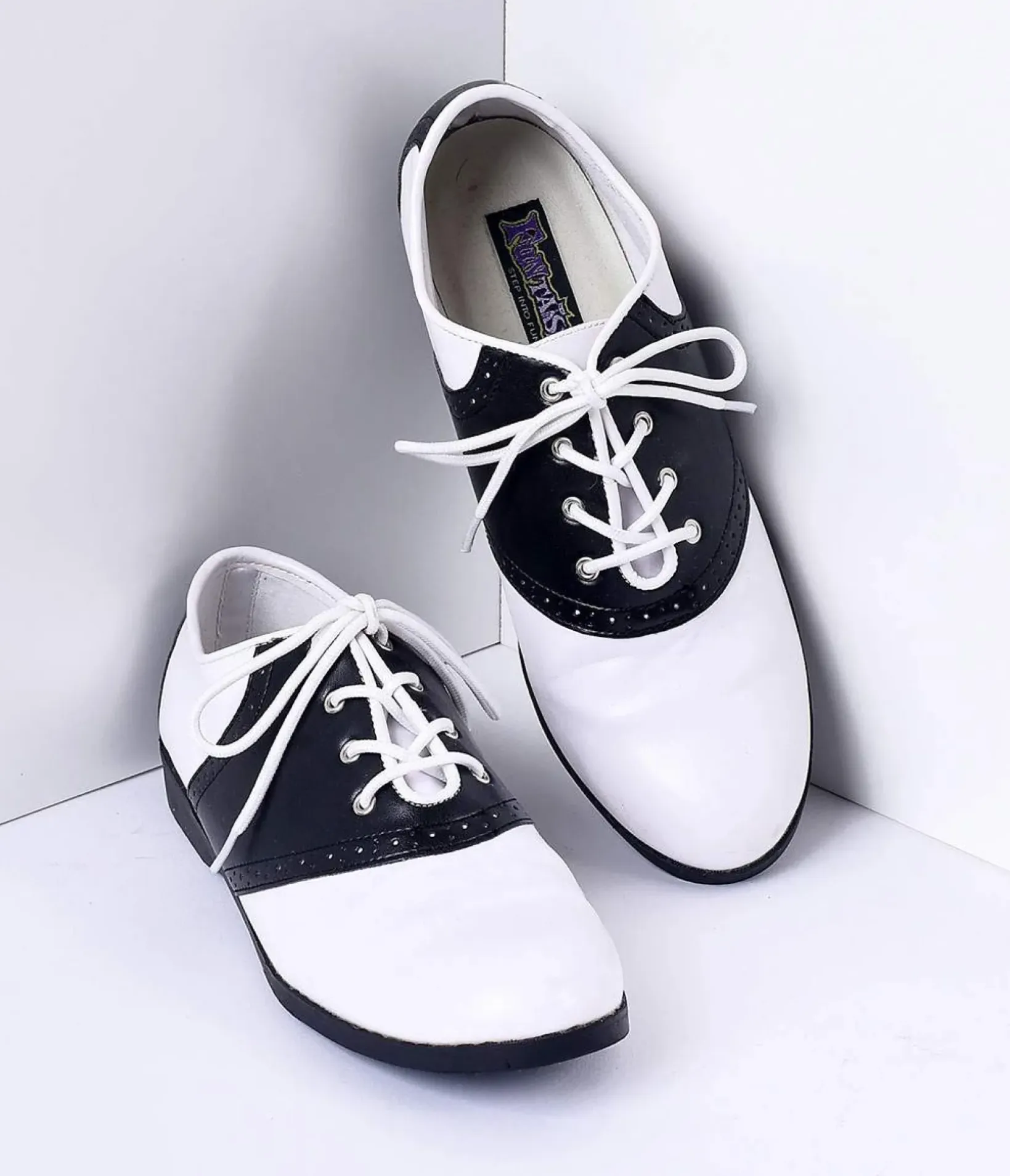 Unique Vintage Flats>Black & White Classic Lace Up Saddle Shoes