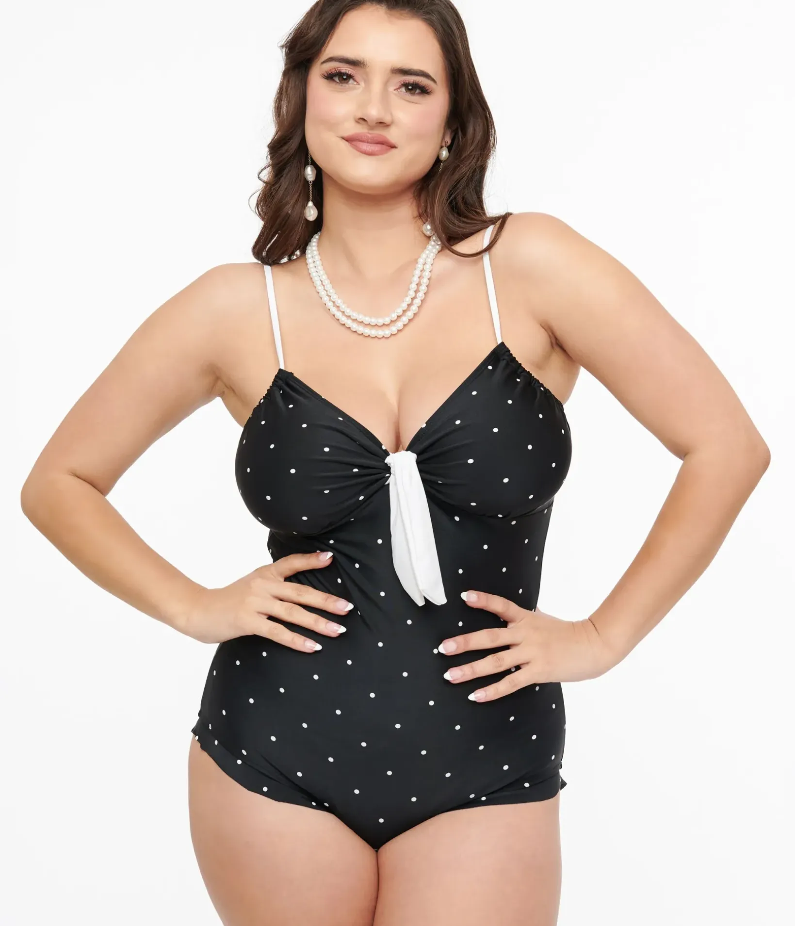 Unique Vintage One Piece Swim>Black & White Dot One Piece Swimsuit