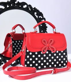 Unique Vintage All Things Red>Black & White Dot & Red Accented Leatherette Handbag