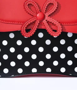 Unique Vintage All Things Red>Black & White Dot & Red Accented Leatherette Handbag
