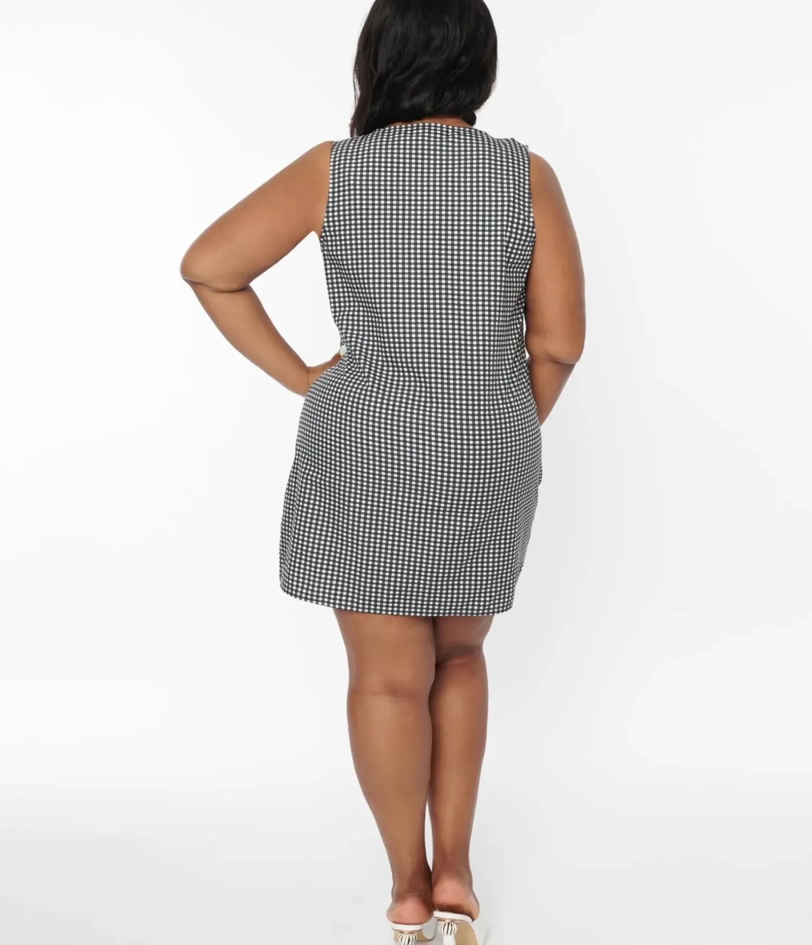 Unique Vintage Everyday Dresses>Black & White Gingham Scallop Mini Shift Dress