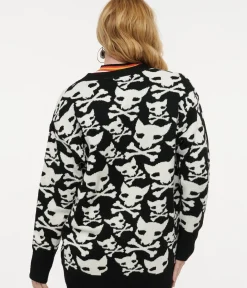 Unique Vintage Sweaters & Cardigans|Halloween>Black & White Hell Kitten Chunky Cardigan