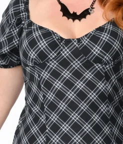 Unique Vintage Everyday Dresses|Halloween>Black & White Plaid Juliet Shift Dress