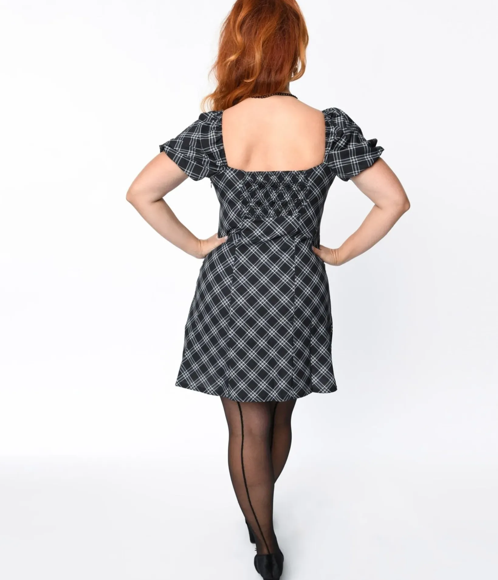 Unique Vintage Everyday Dresses|Halloween>Black & White Plaid Juliet Shift Dress