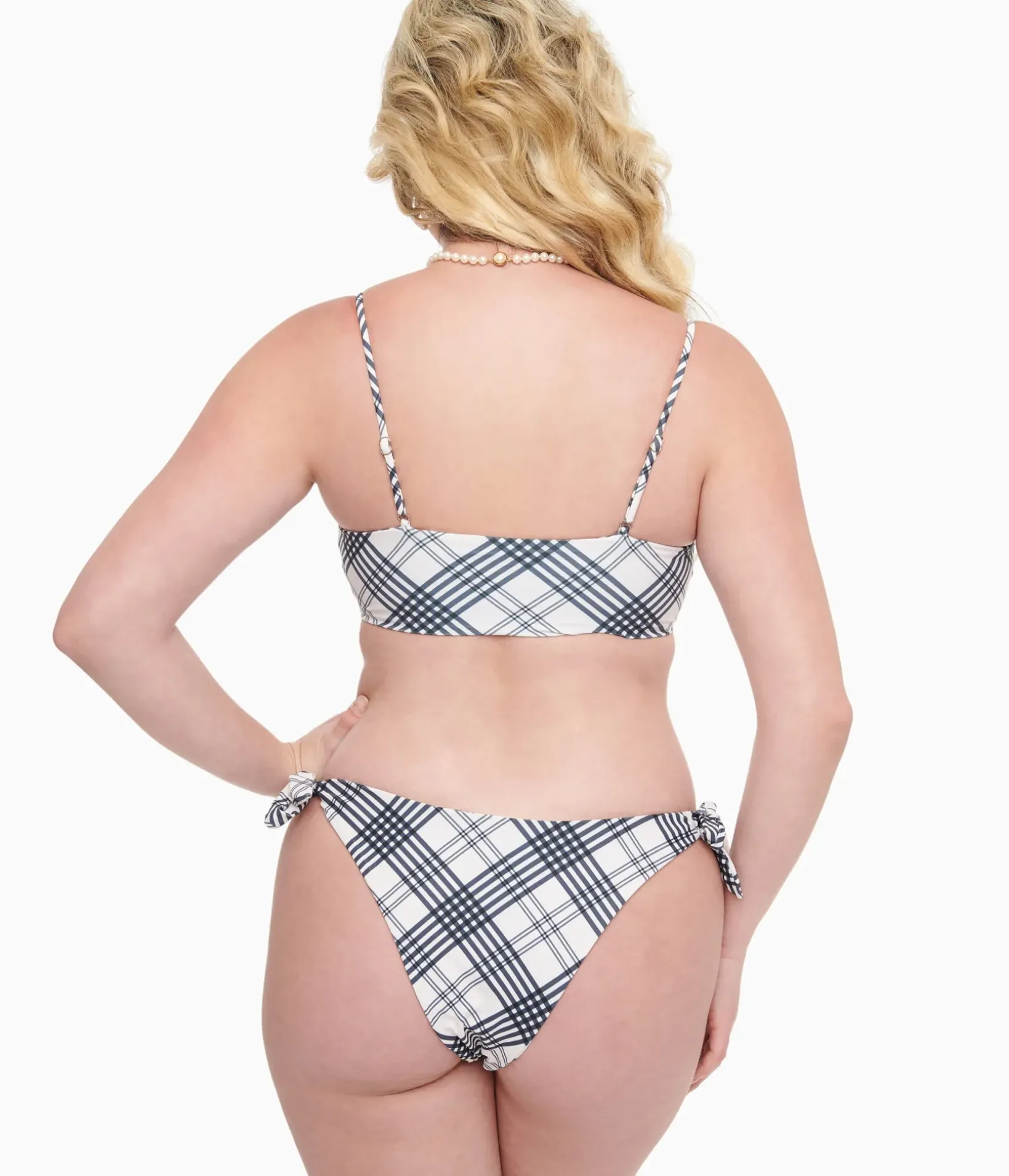 Unique Vintage Two Piece Swim>Black & White Plaid Two Piece Swim Set
