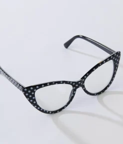 Unique Vintage Sunglasses>Black & White Polka Dot Cat Eye Glasses