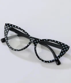 Unique Vintage Sunglasses>Black & White Polka Dot Cat Eye Glasses