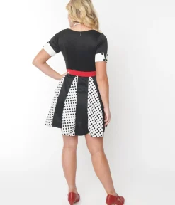 Unique Vintage Everyday Dresses>Black & White Polka Dot Godet Dress