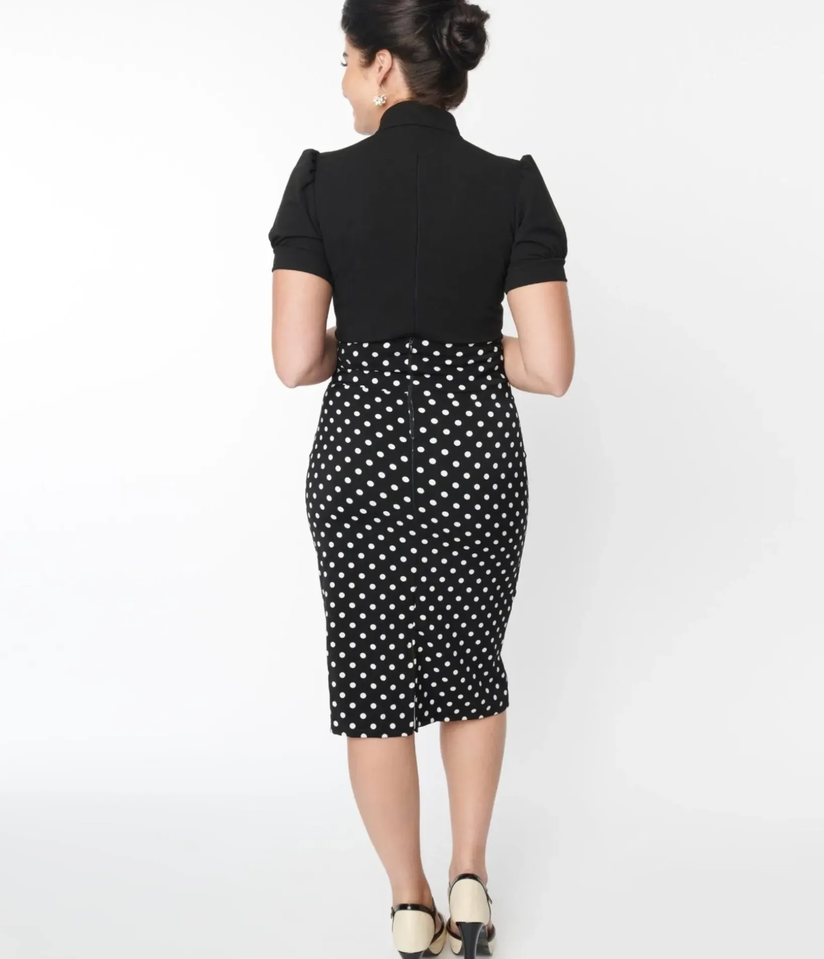 Unique Vintage Skirts|Pencil Skirts & Dresses>Black & White Polka Dot Wiggle Skirt