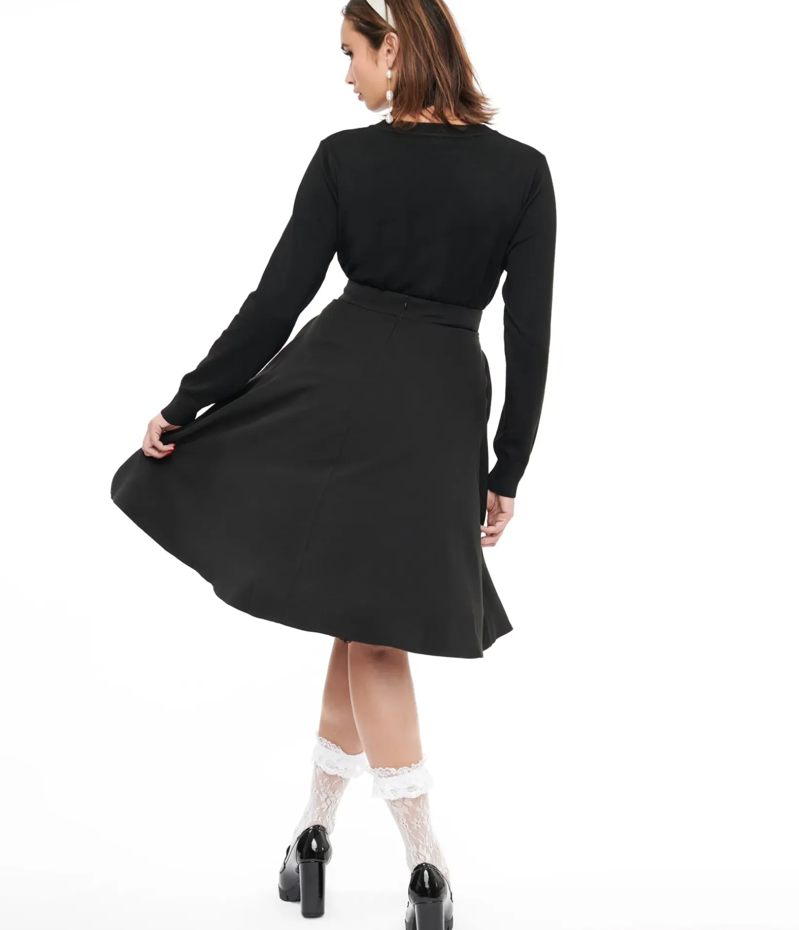 Unique Vintage Skirts|Skirts>Black & White Snake Embroidered Swing Skirt