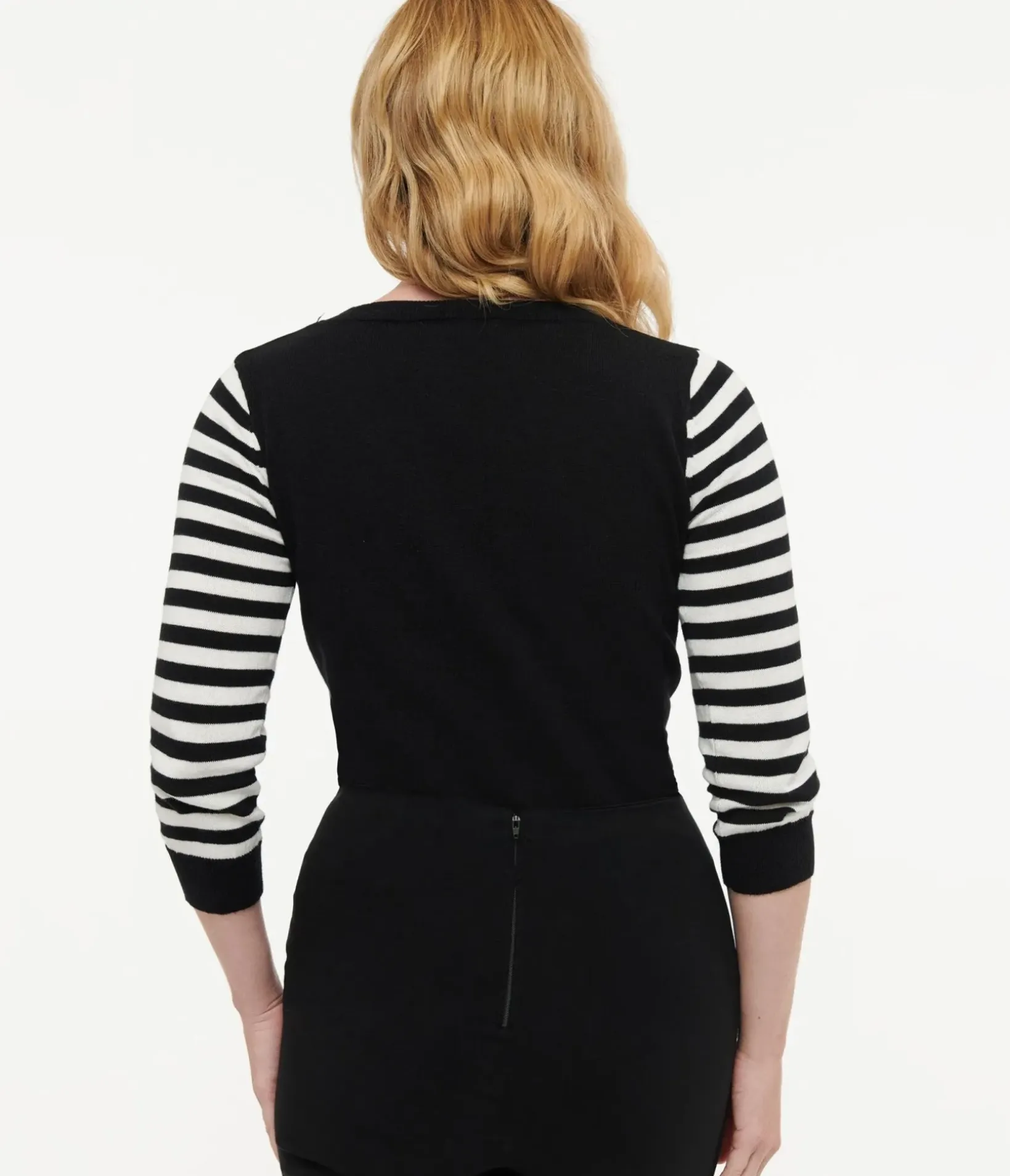 Unique Vintage Sweaters & Cardigans|All Things Black>Black & White Stripe Knit Kitty Sweater