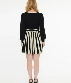 Unique Vintage Everyday Dresses>Black & White Stripe Sweater Mini Dress