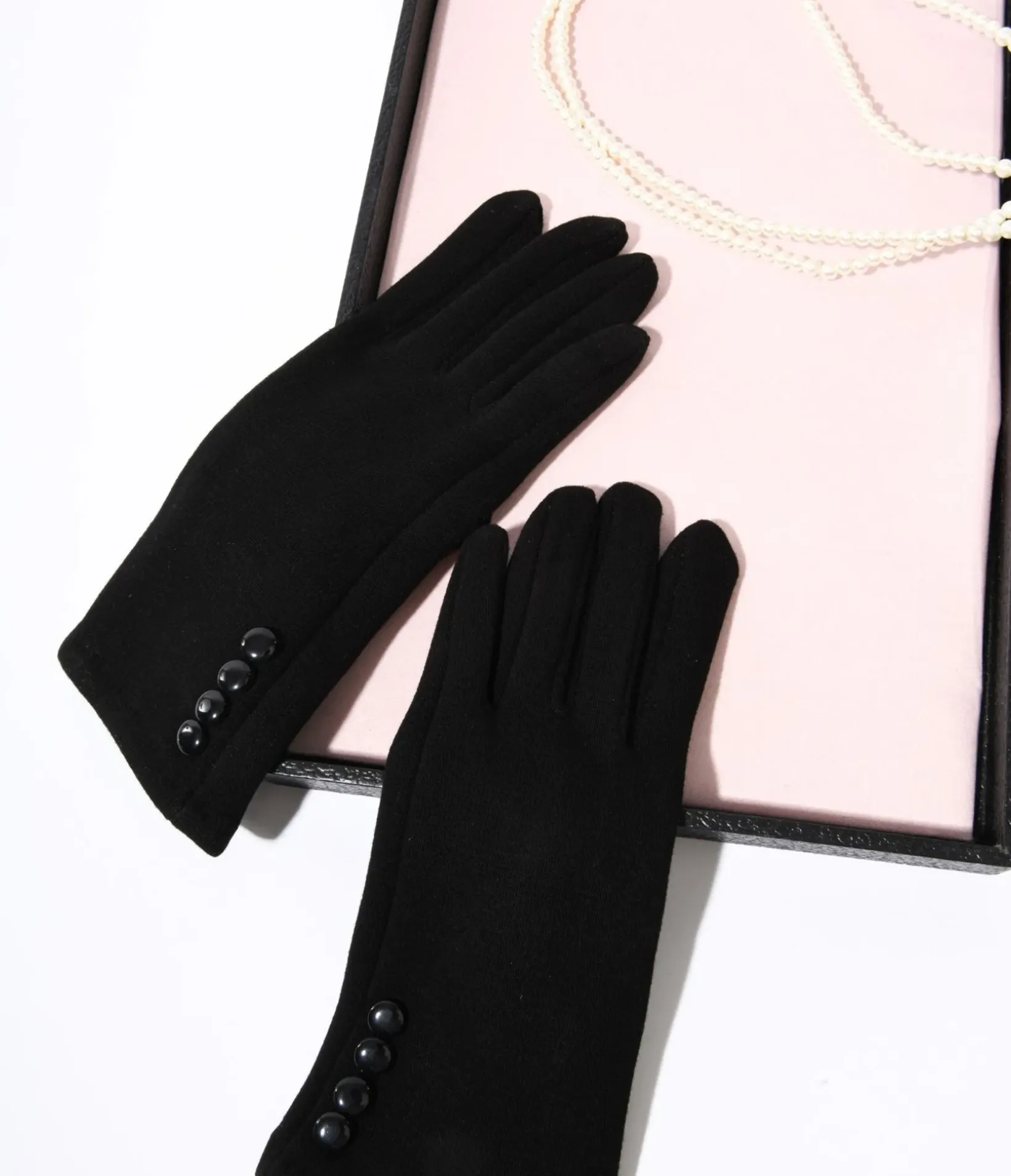 Unique Vintage Gloves & Scarves>Black Wrist Length Buttons Texting Gloves