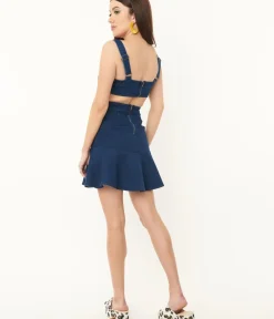 Unique Vintage Everyday Dresses>Blue Denim Cutout Pinafore Fitted Dress