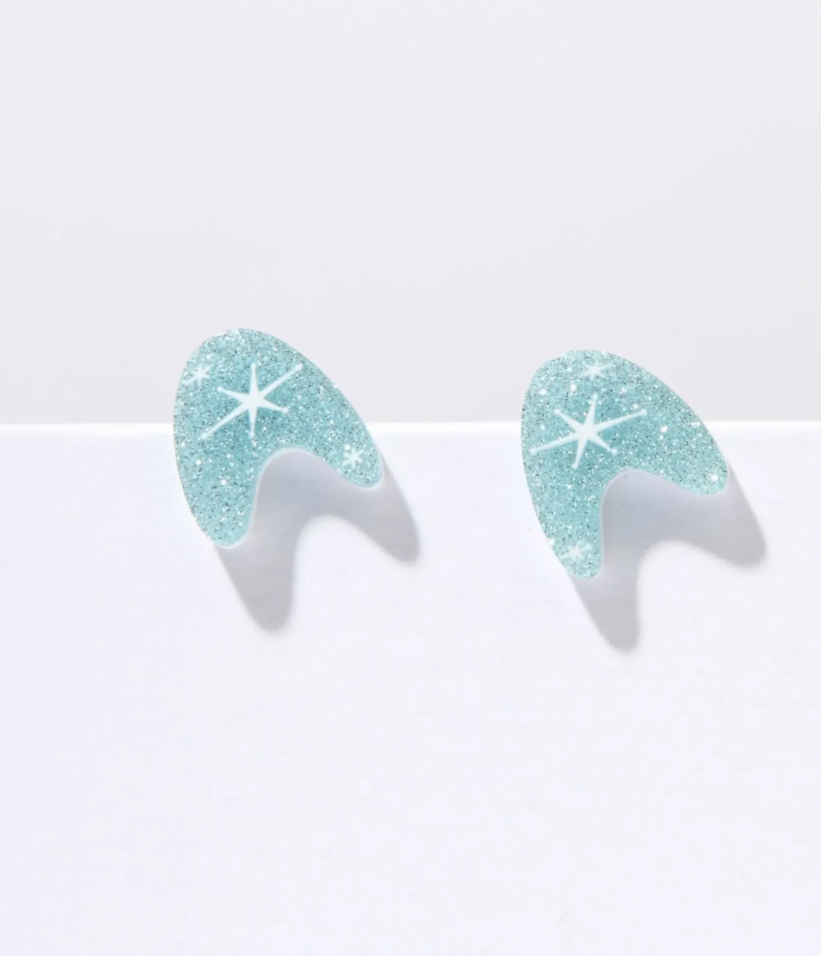Unique Vintage Earrings>Blue Glitter Atomic Boomerang Stud Earrings