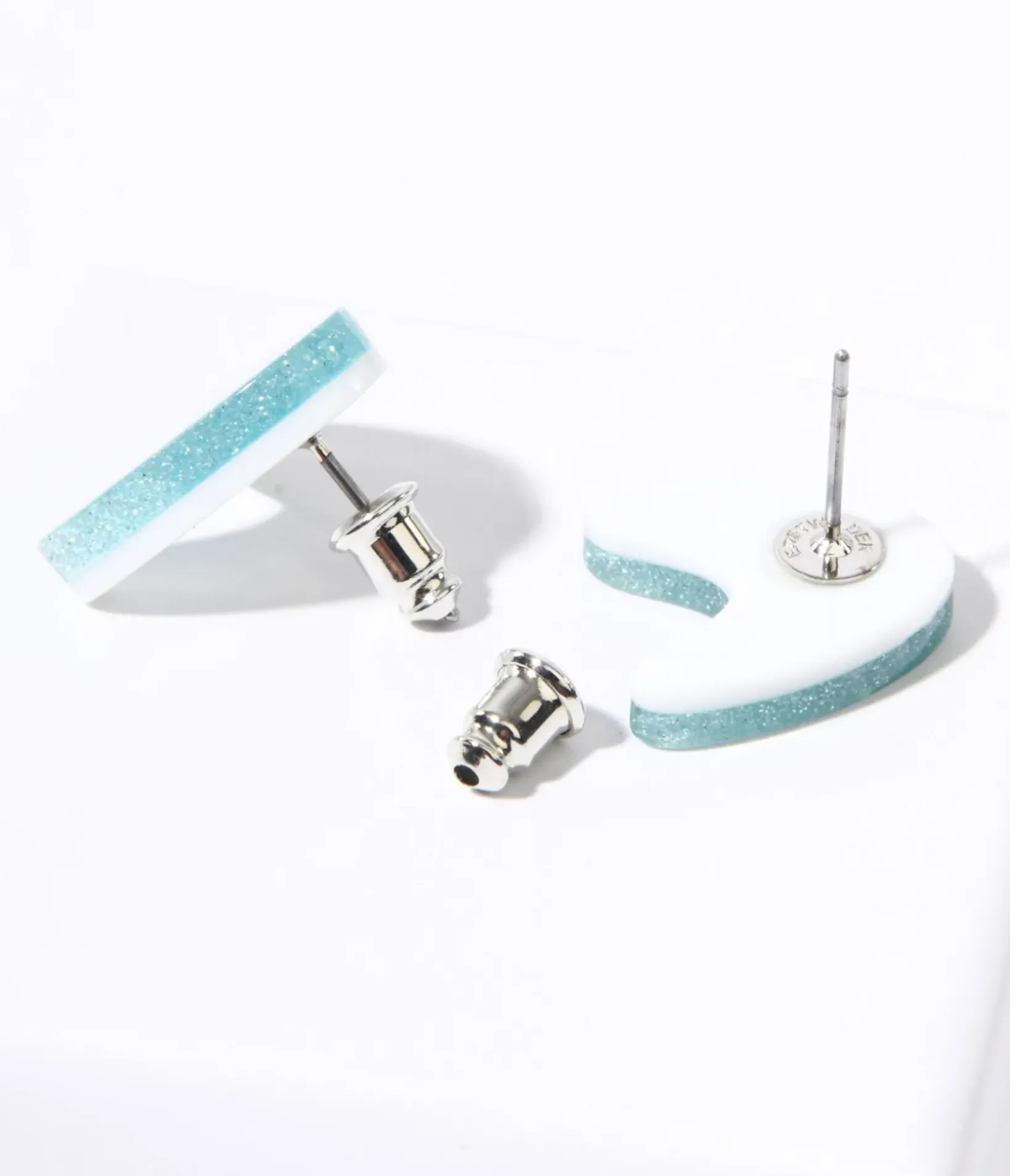 Unique Vintage Earrings>Blue Glitter Atomic Boomerang Stud Earrings