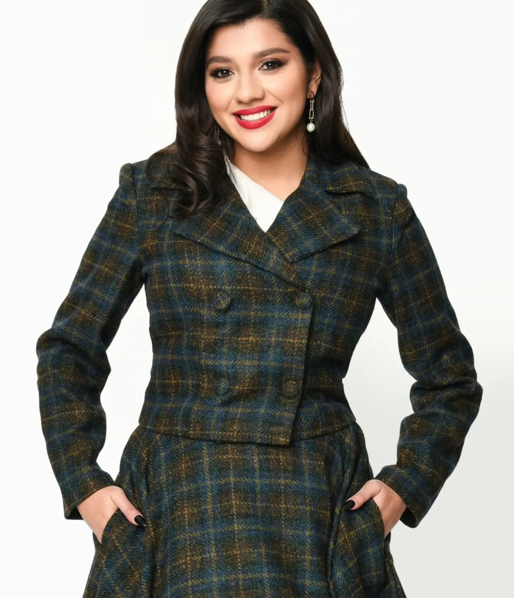 Unique Vintage Jackets|Coats & Jackets>Blue & Green Check Plaid Jacket