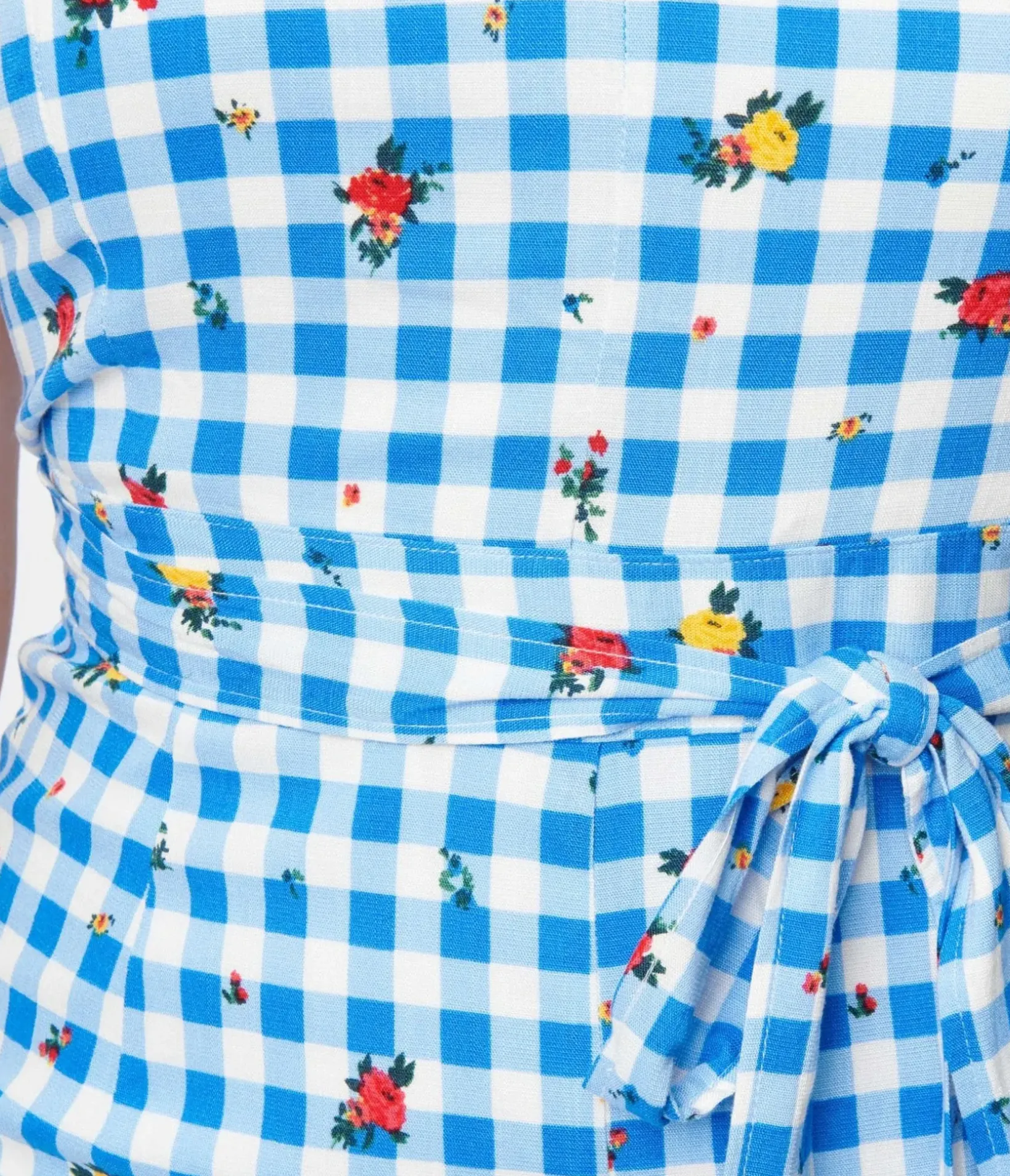 Unique Vintage Rompers & Jumpsuits|Concert & Festivals>Blue & White Gingham Rosebud Dorothy Tie Romper