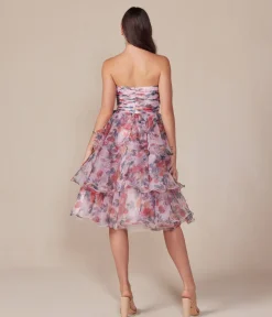 Unique Vintage Special Occasion|Prom Dresses>Blush Floral Print Short A-Line Strapless Prom Dress