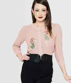 Unique Vintage Sweaters & Cardigans|All Things Pink>Blush Pink Mermaid Sisters Cropped Cardigan