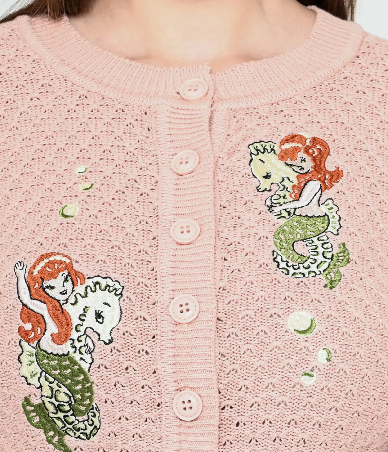 Unique Vintage Sweaters & Cardigans|All Things Pink>Blush Pink Mermaid Sisters Cropped Cardigan
