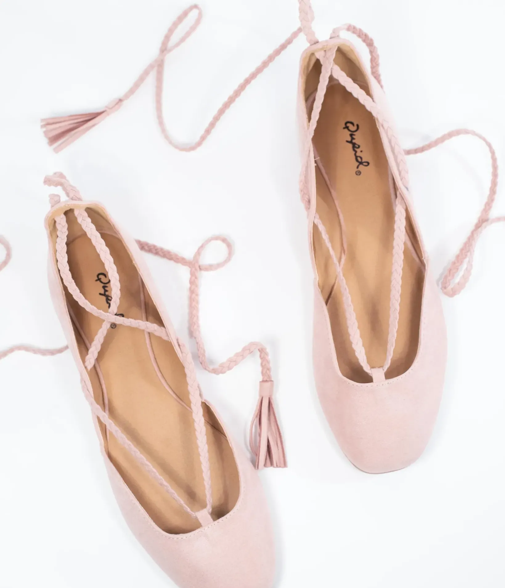 Unique Vintage Flats|All Things Pink>Blush Pink Suede Lace Up Flats