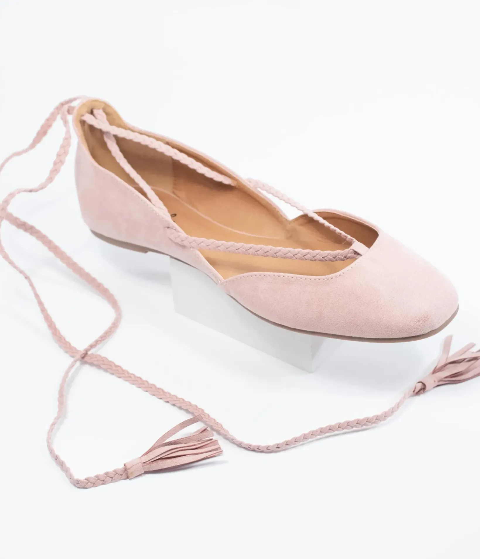 Unique Vintage Flats|All Things Pink>Blush Pink Suede Lace Up Flats