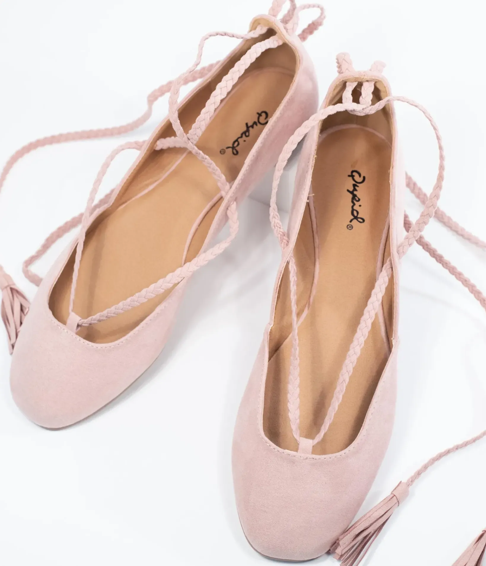 Unique Vintage Flats|All Things Pink>Blush Pink Suede Lace Up Flats