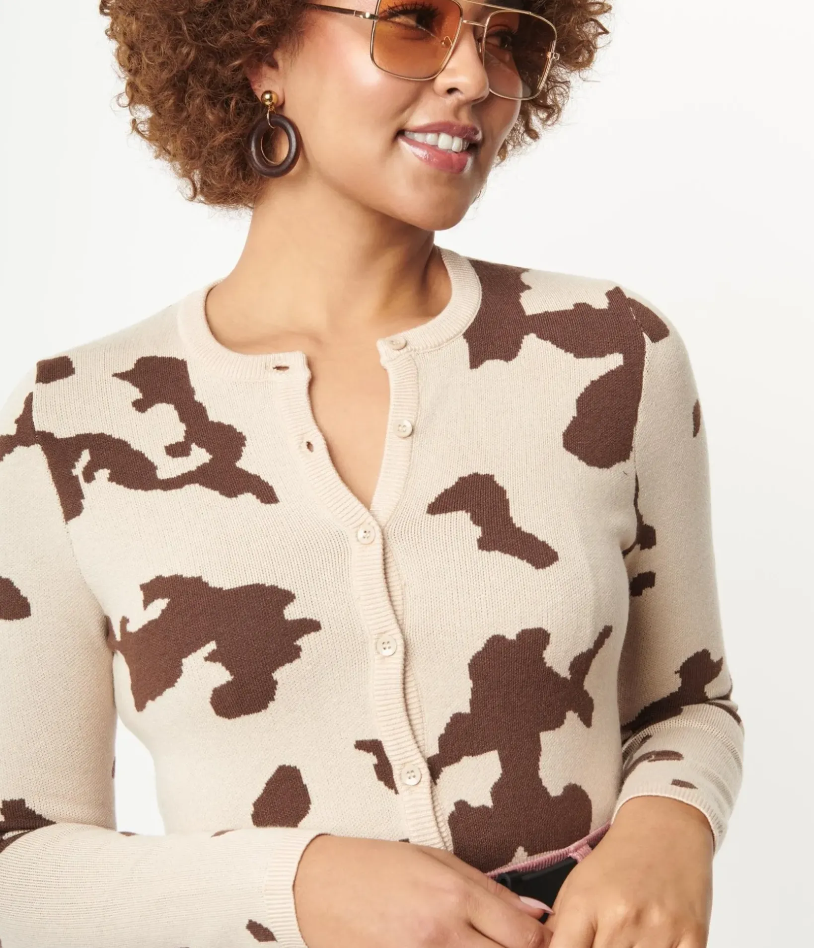 Unique Vintage Sweaters & Cardigans>Brown Cow Print Crop Cardigan