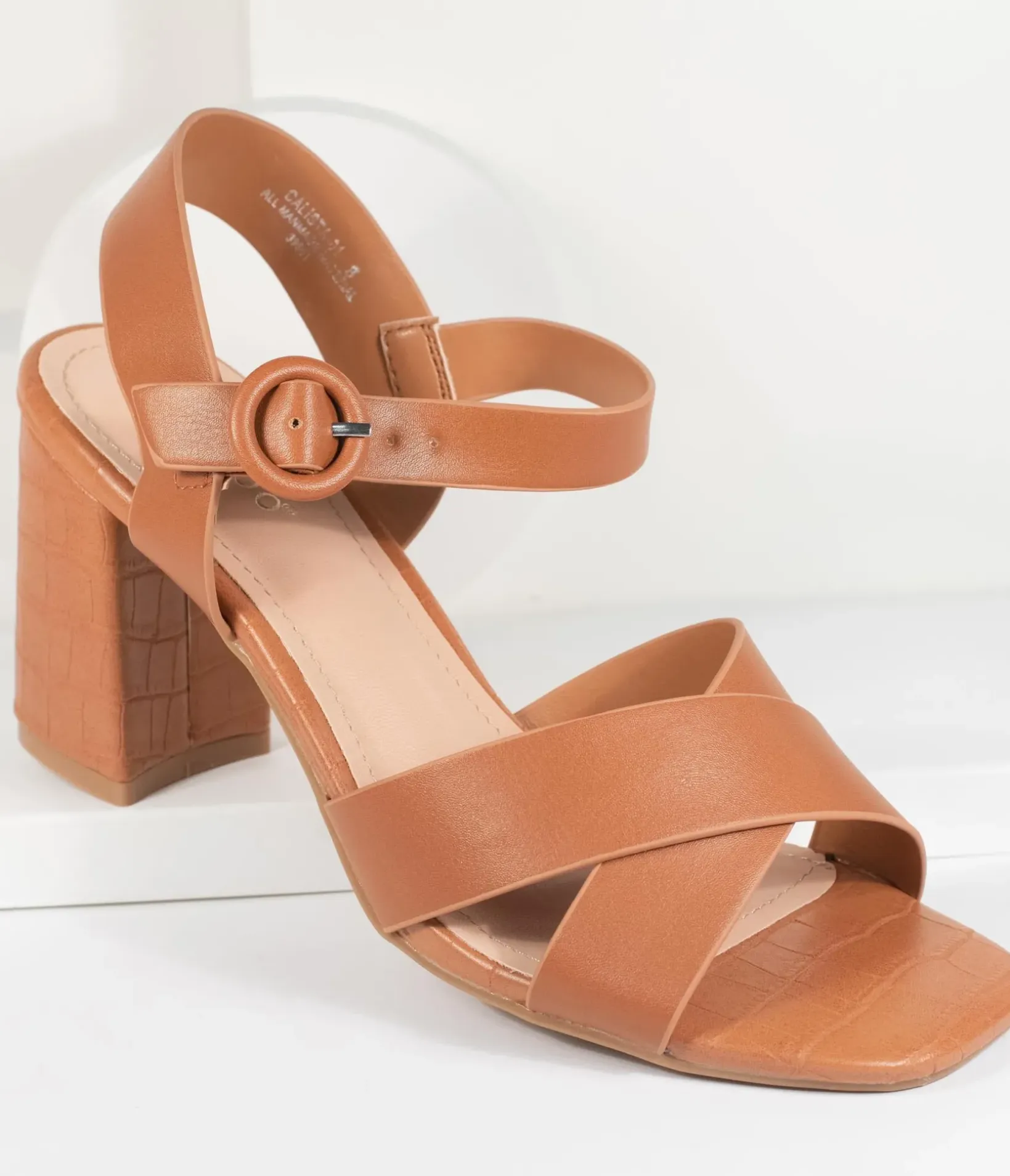 Unique Vintage Heels|Sandals>Brown Crocodile Embossed Leatherette Heel Sandals