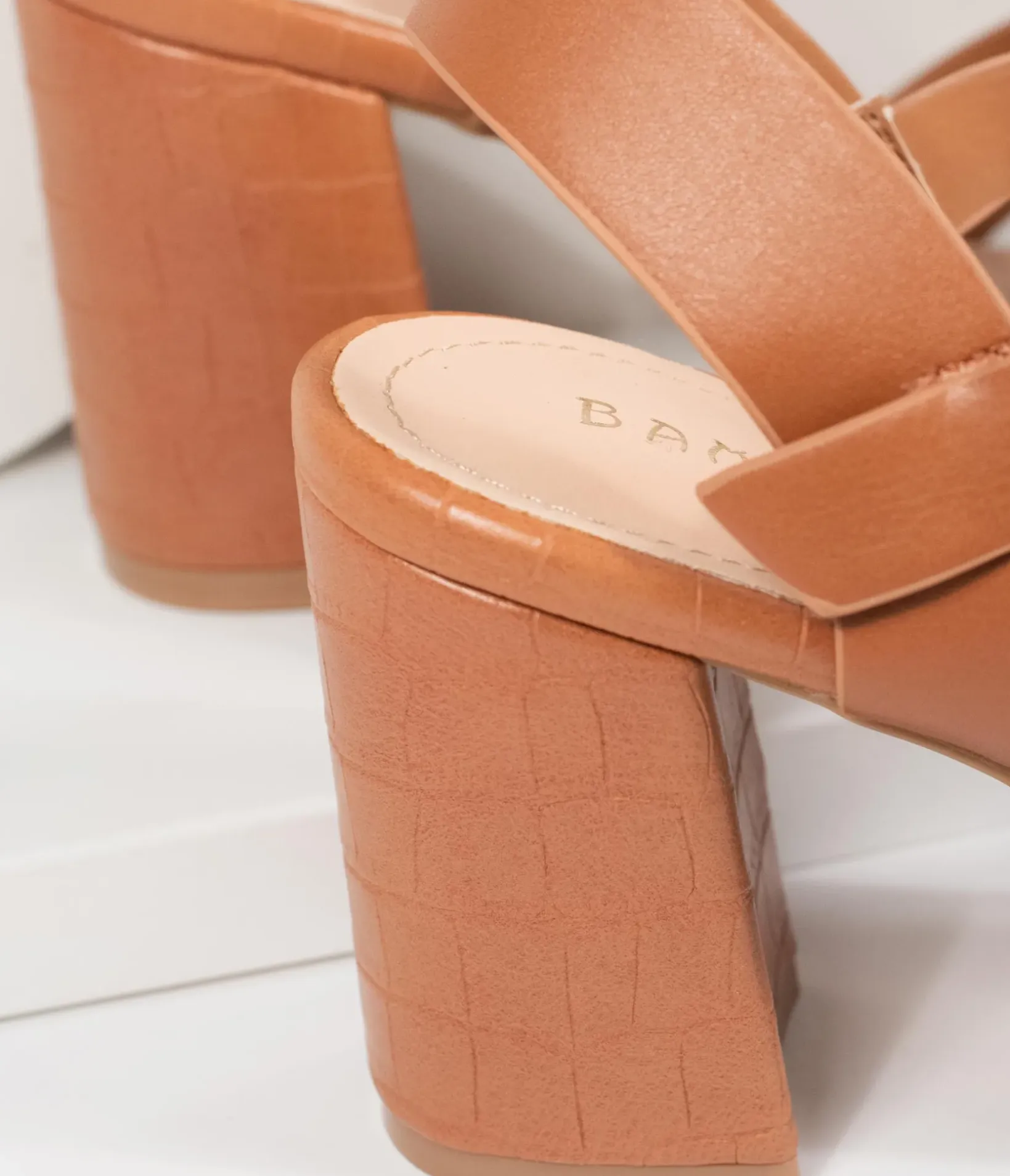 Unique Vintage Heels|Sandals>Brown Crocodile Embossed Leatherette Heel Sandals