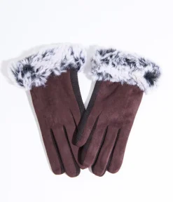 Unique Vintage Gloves & Scarves>Brown Suede & Grey Faux Fur Gloves