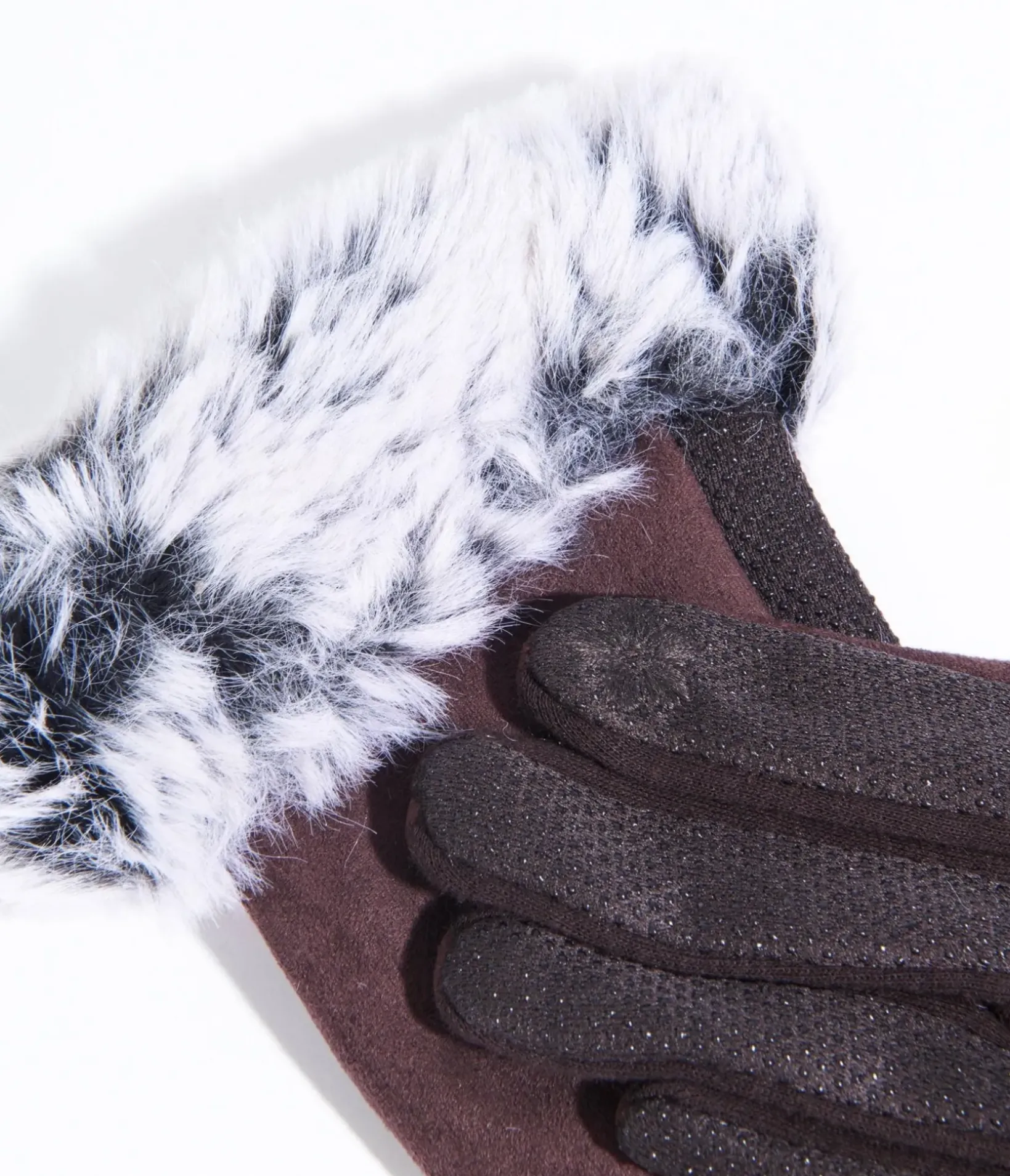 Unique Vintage Gloves & Scarves>Brown Suede & Grey Faux Fur Gloves