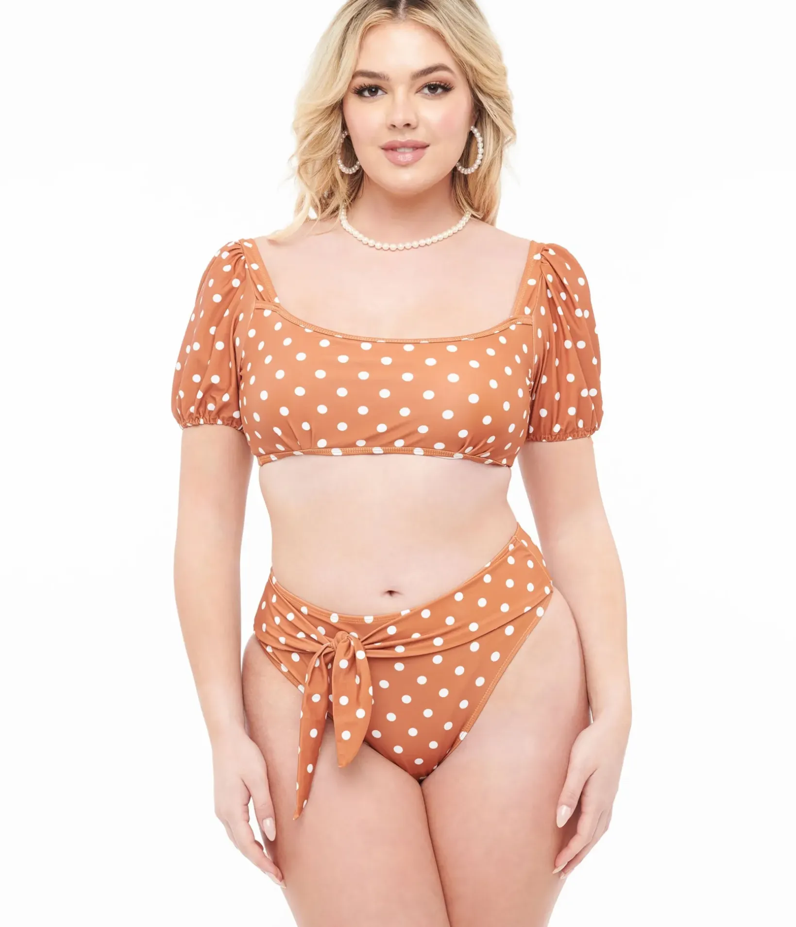 Unique Vintage Two Piece Swim|Two Piece Swim>Brown & White Polka Dot Swim Set
