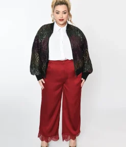 Unique Vintage Pants|Pants>Burgundy Satin & Lace Trim Mathilde Pants