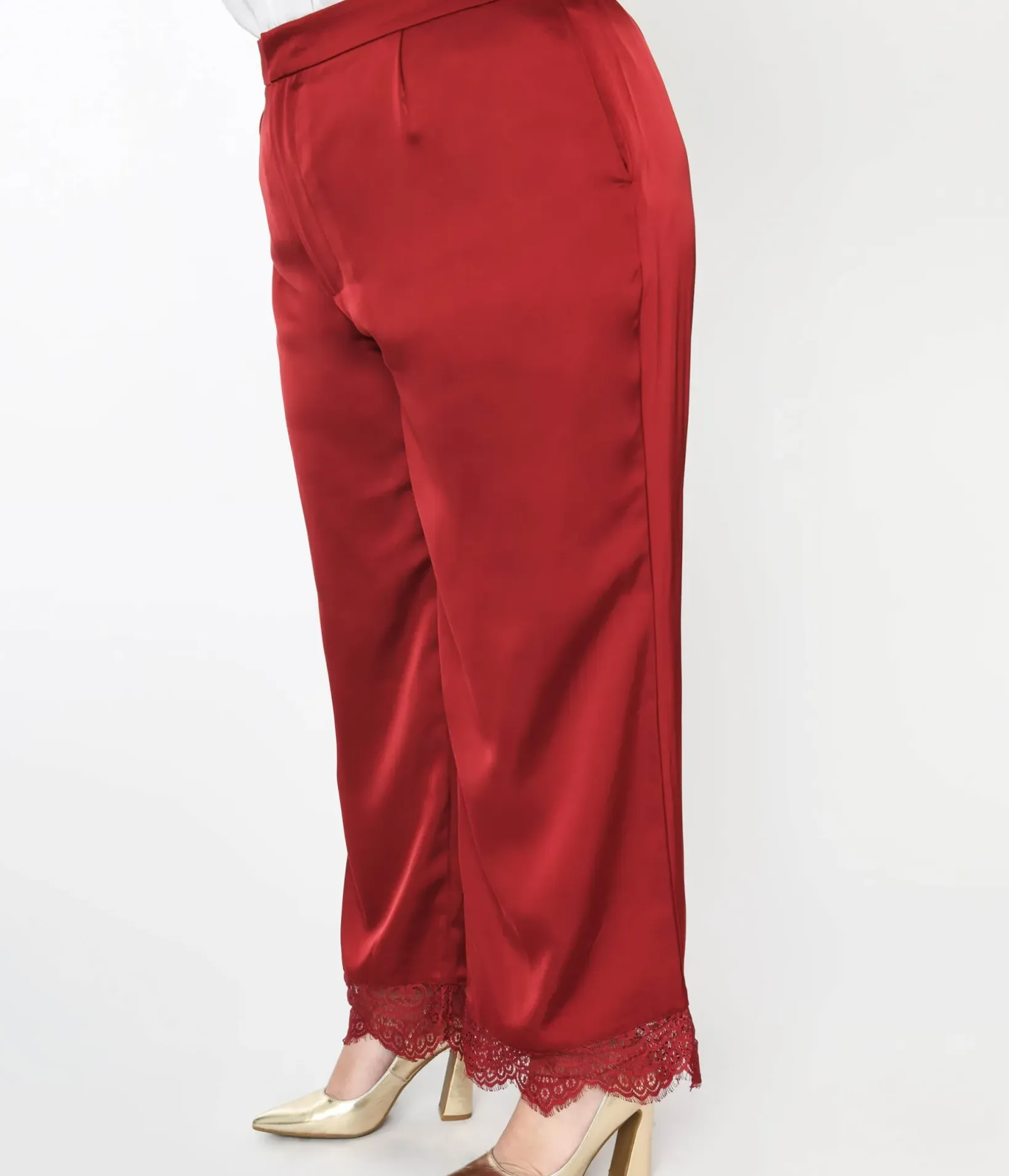 Unique Vintage Pants|Pants>Burgundy Satin & Lace Trim Mathilde Pants