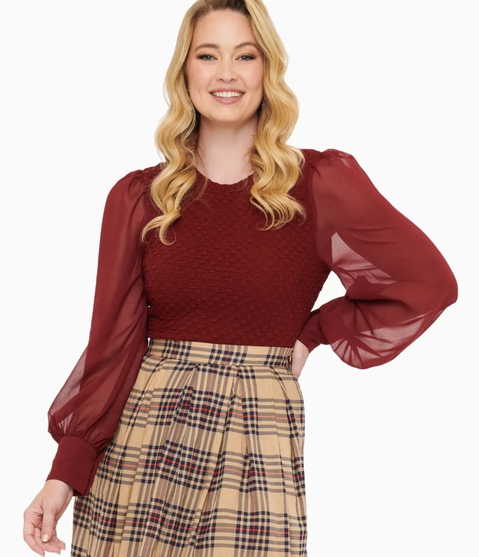 Unique Vintage Blouses|Work Wear>Burgundy Textured Embrace The Journey Woven Blouse