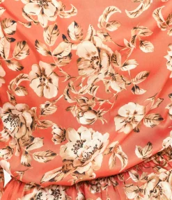 Unique Vintage Blouses|Blouses>Burnt Orange Floral Satin Peplum Blouse