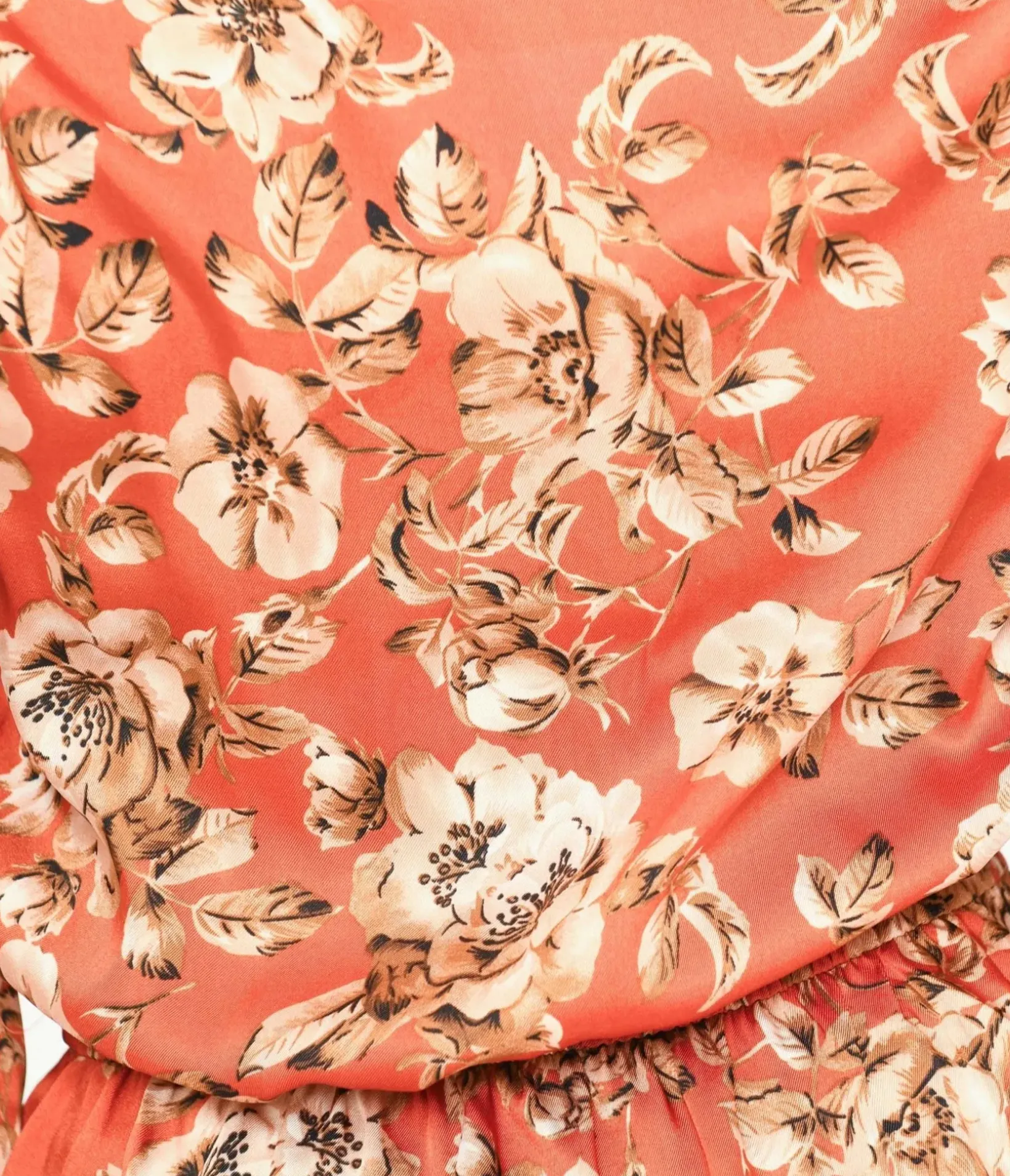 Unique Vintage Blouses|Blouses>Burnt Orange Floral Satin Peplum Blouse