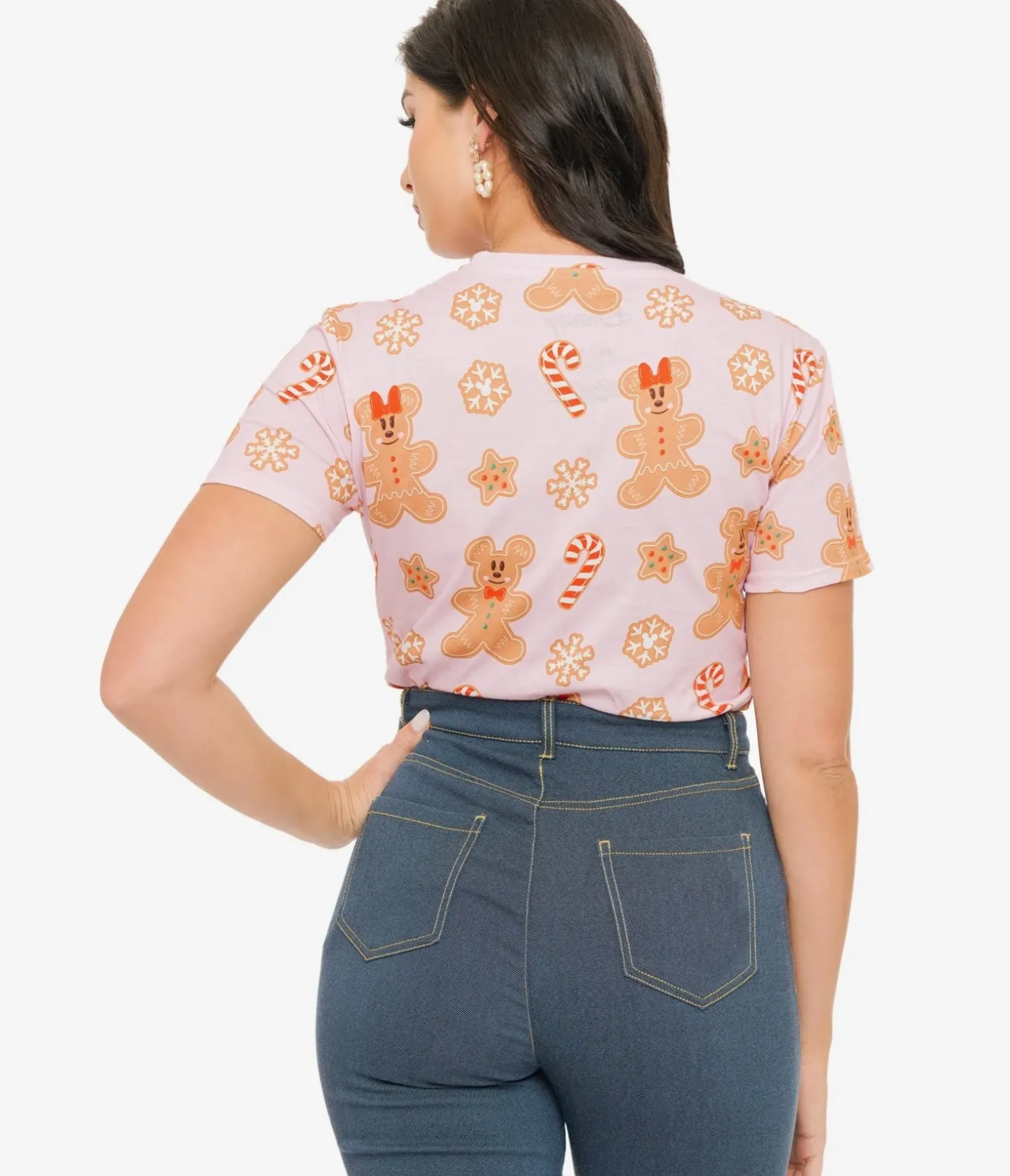 Unique Vintage Graphic Tees|Graphic Tees>Cakeworthy Pink Mickey & Minnie Gingerbread All Over Print Graphic Tee