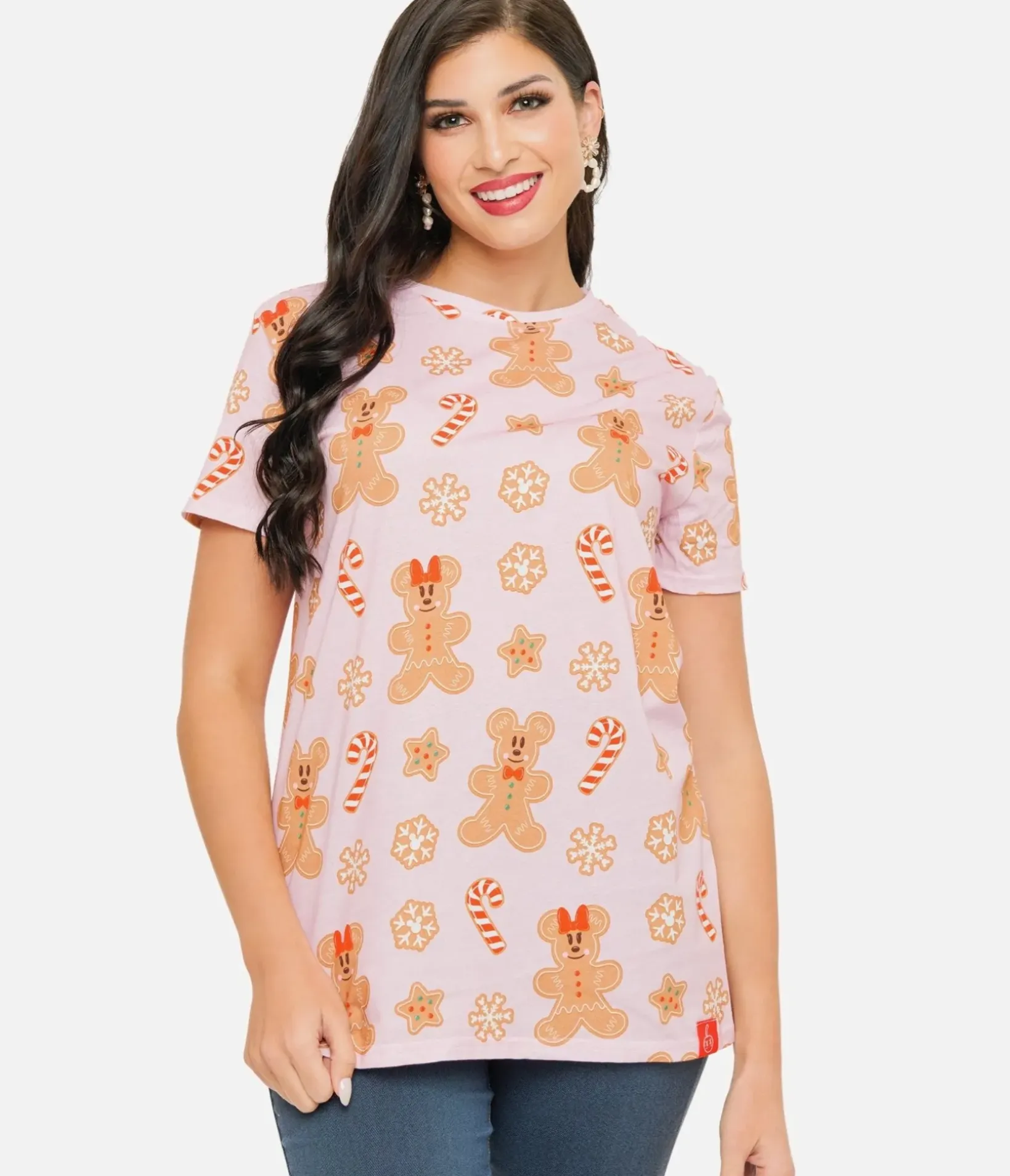 Unique Vintage Graphic Tees|Graphic Tees>Cakeworthy Pink Mickey & Minnie Gingerbread All Over Print Graphic Tee
