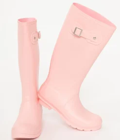 Unique Vintage Boots|Flats>Candy Floss Pink Rubber Rain Boots