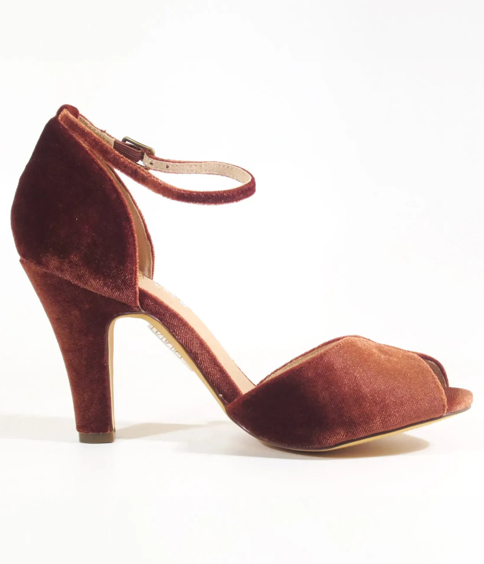 Unique Vintage Special Occasion|Heels>Chelsea Crew Rust Velvet Lola Pumps