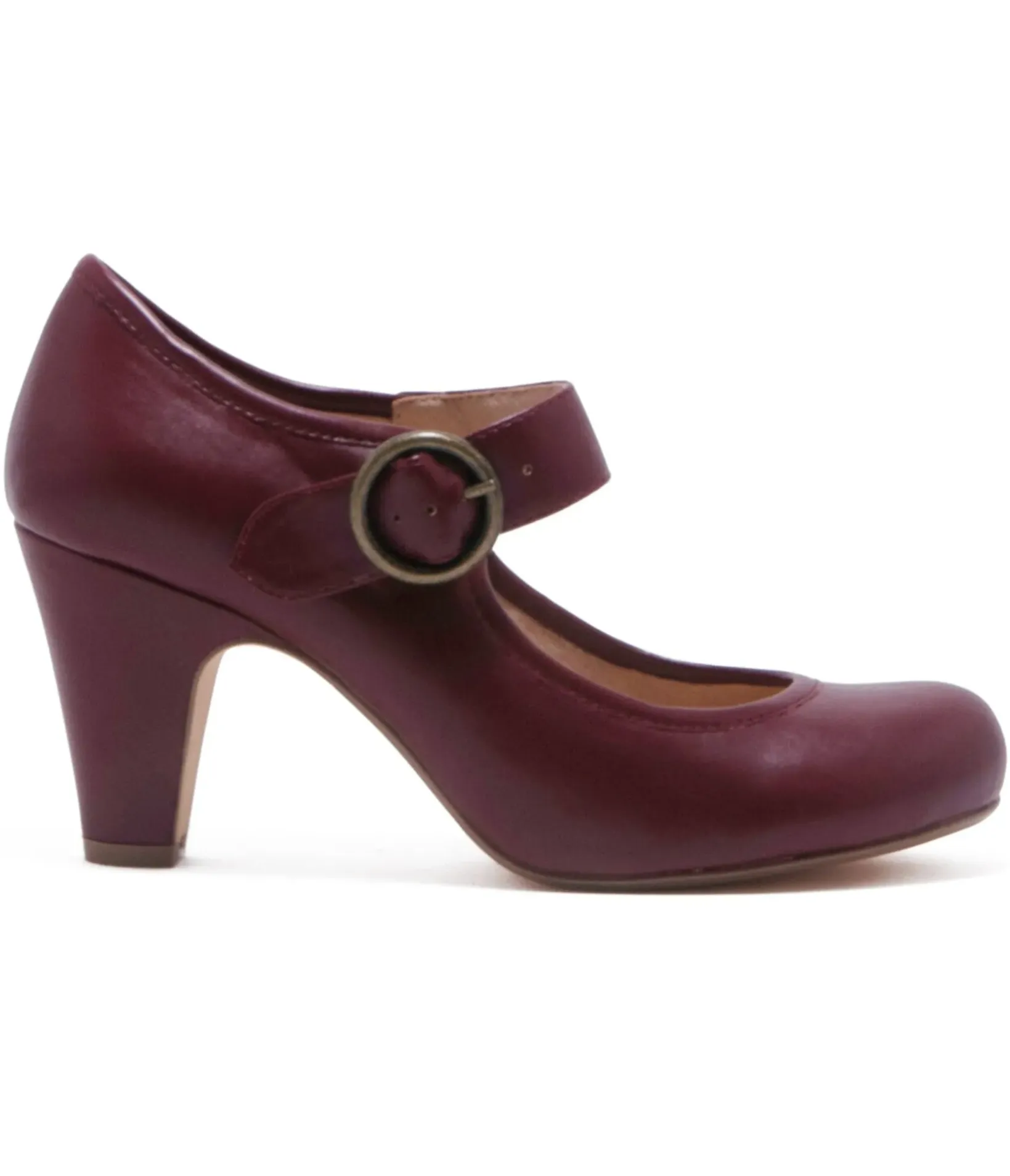 Unique Vintage Heels>Chelsea Crew 1940s Burgundy Leatherette Mary Jane Madeline Heels